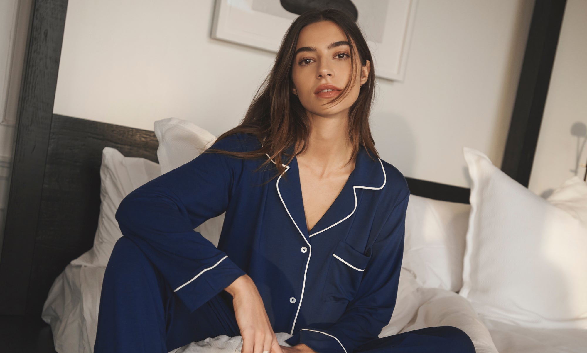 Best Selling Gisele Long PJ Set in Navy/Ivory for Best Sellers collection page