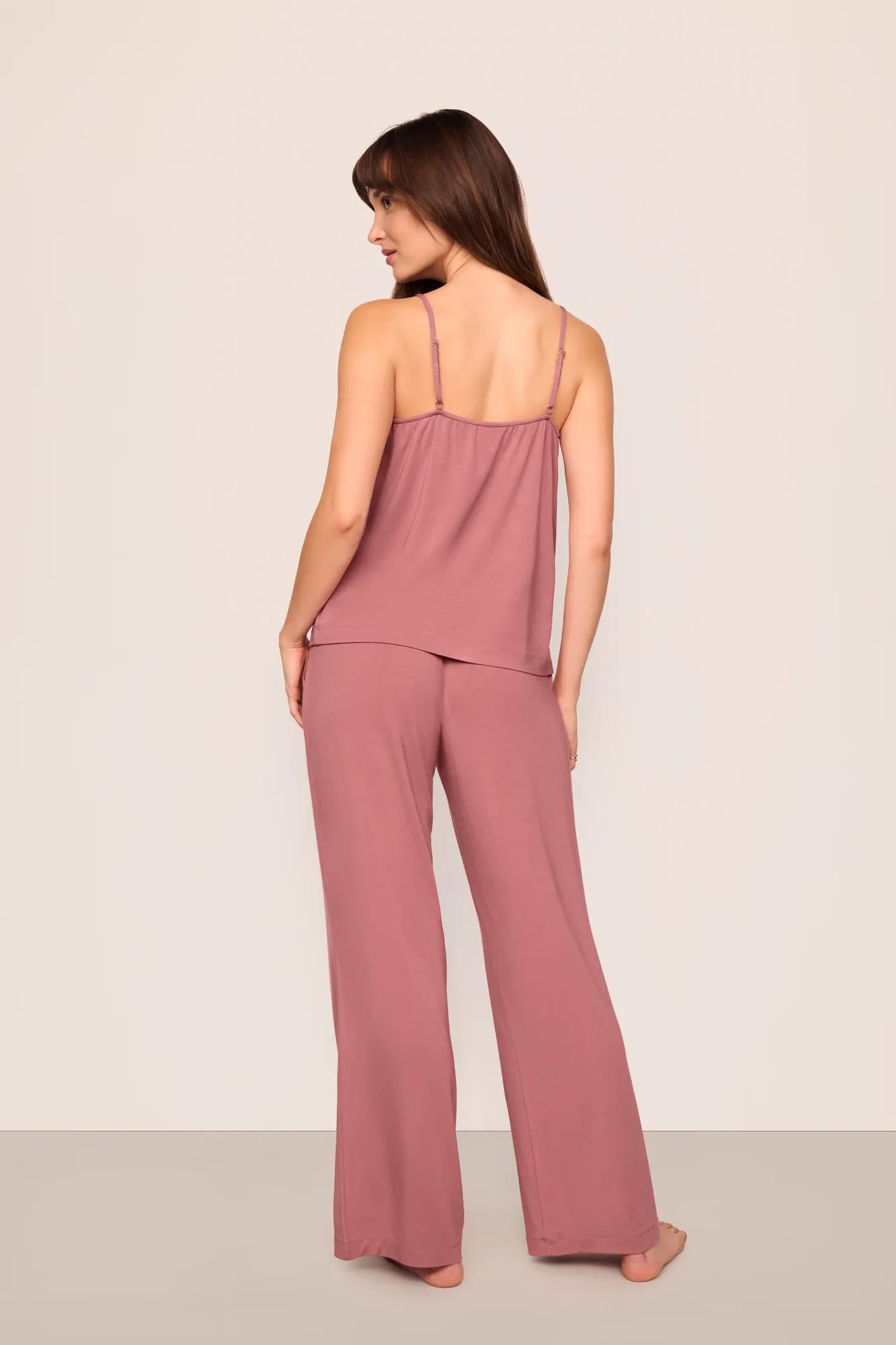 Model is wearing Gisele TENCEL™ Modal Cami & Pant PJ Set  in  Berry Blush