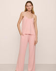 Model is wearing Gisele TENCEL™ Modal Cami & Pant PJ Set in Silver Pink