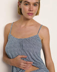 Model is wearing Gisele Printed TENCEL™ Modal Cami & Pant PJ Set in Seashell Navy