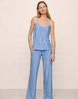 Model is wearing Gisele Printed TENCEL™ Modal Cami & Pant PJ Set in Nordic Stripes Vista Blue/Iv