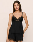 Model is wearing Beatrix TENCEL™ Modal Cami & Short PJ Set in Black