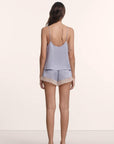 Model is wearing Washable Silk Lace Cami & Short Set in Lavender Dusk/Champagne