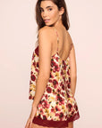 Model is wearing Washable Silk Printed Lace Cami & Short Set in Botanical Flower Merlot/Merlot