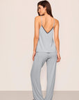 Model is wearing Frida TENCEL™ Modal Long PJ Set in Gray Dawn/Navy