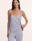 Model is wearing Frida TENCEL™ Modal Cami & Pant PJ Set in Lavender Dusk/Ivory