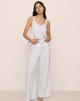 Model is wearing Linen Blend V Neck Cami in White