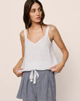 Model is wearing Linen Blend V Neck Cami in White