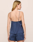 Model is wearing Washable Silk Jacquard Cami & Short PJ Set in Navy