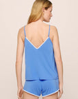 Model is wearing Frida TENCEL™ Modal Cami & Shortie Short PJ Set in CornflowerBlue/White