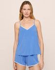 Model is wearing Frida TENCEL™ Modal Cami & Shortie Short PJ Set in CornflowerBlue/White