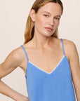 Model is wearing Frida TENCEL™ Modal Cami & Shortie Short PJ Set in CornflowerBlue/White