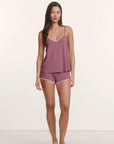 Model is wearing Frida TENCEL™ Modal Cami & Shortie Short PJ Set in Fig/Ivory