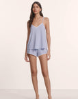 Model is wearing Frida TENCEL™ Modal Cami & Shortie Short PJ Set in Lavender Dusk/Ivory