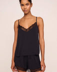 Model is wearing Kari TENCEL™ Modal Cami & Short PJ Set in Black