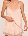Model is wearing Kari TENCEL™ Modal Cami & Short PJ Set in Tea Rose