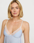 Model is wearing Isla TENCEL™ Modal Cami & Short PJ Set in Regatta Stripe Summer Blue/Whi