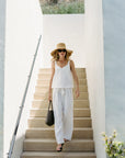 Model is wearing Linen Blend Cami and Relaxed pant in White