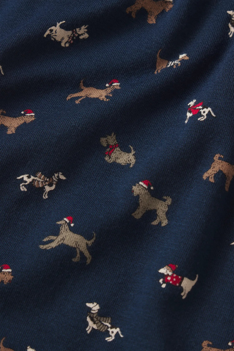 Gisele Printed TENCEL™ Modal fabric in Santa Paws Navy/Ivory