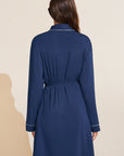 Model is wearing the Gisele TENCEL™ Modal Robe in navy/ivory.