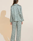 Model wears Inez Washable Silk Printed Long PJ Set in Tropical Tile Agave/Agave.