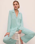 Model is wearing Gisele Tencel™ Modal Long Pj Set in Canal Blue/Ivory