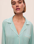 Model is wearing Gisele Tencel™ Modal Long Pj Set in Canal Blue/Ivory