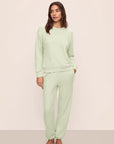Model is wearing French Terry Jogger in Matcha