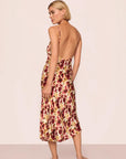 Model is wearing Inez Washable Silk Printed Slip in Botanical Flower Merlot