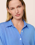 Model is wearing Gisele TENCEL™ Modal Boyfriend Sleepshirt in CornflowerBlue