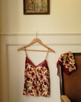Image of Washable Silk Lace Cami and Short in Botanical Flower Merlot