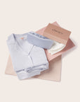Image of the new mom bundle which includes Gisele Long PJ set, Inez Eye Mask and a silk pillowcase