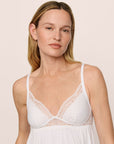 Model is wearing the Beatrix TENCEL™ Modal Cami & Short PJ Set in White
