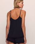 Model is wearing Gisele TENCEL™ Modal Ruffle Cami & Shortie Short Set in Black
