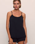 Model is wearing Gisele TENCEL™ Modal Ruffle Cami & Shortie Short Set in Black