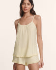 Model is wearing Gisele TENCEL™ Modal Ruffle Cami & Shortie Short Set in Buttercream