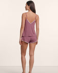 Model is wearing Frida TENCEL™ Modal Cami & Shortie Short PJ Set in Fig/Ivory