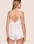 Model is wearing Frida TENCEL™ Modal Cami & Shortie Short PJ Set in Ivory/Pink Nectar