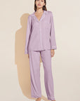 Model wears Gisele TENCEL™ Modal Long PJ Set in lavender/ivory.