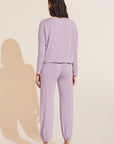 Model wears Gisele TENCEL™ Modal Slouchy PJ Set in lavender/ivory.