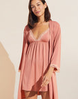 Model wears Flora TENCEL™ Modal 3/4 Sleeve Robe in Pink Rouge/Rose.