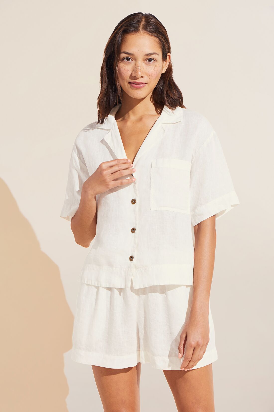 All white linen short set best sale