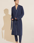 Model wears William TENCEL™ Modal Robe in True Navy/Ivory.