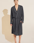 Model wears William TENCEL™ Modal Robe in Charcoal Heather/Ivory.