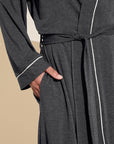 Model wears William TENCEL™ Modal Robe in Charcoal Heather/Ivory.