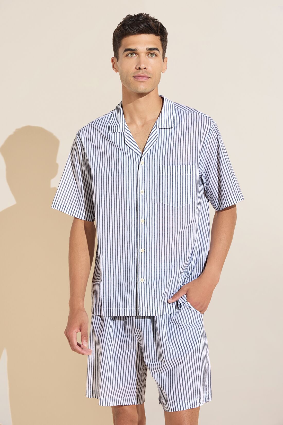 Men&#39;s Organic Sandwashed Cotton Short PJ Set - Nautico Stripe Graphite
