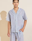 Men's Organic Sandwashed Cotton Short PJ Set - Nautico Stripe Graphite