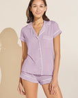 Model wears Model wears Gisele TENCEL™ Modal Shortie Short PJ Set in lavender/ivory.