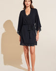 Model wears Naya TENCEL™ Modal Robe in Black.