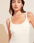 Model wears Pointelle Tank Chemise in Ivory.